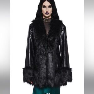Vegan Leather coat with black faux fur